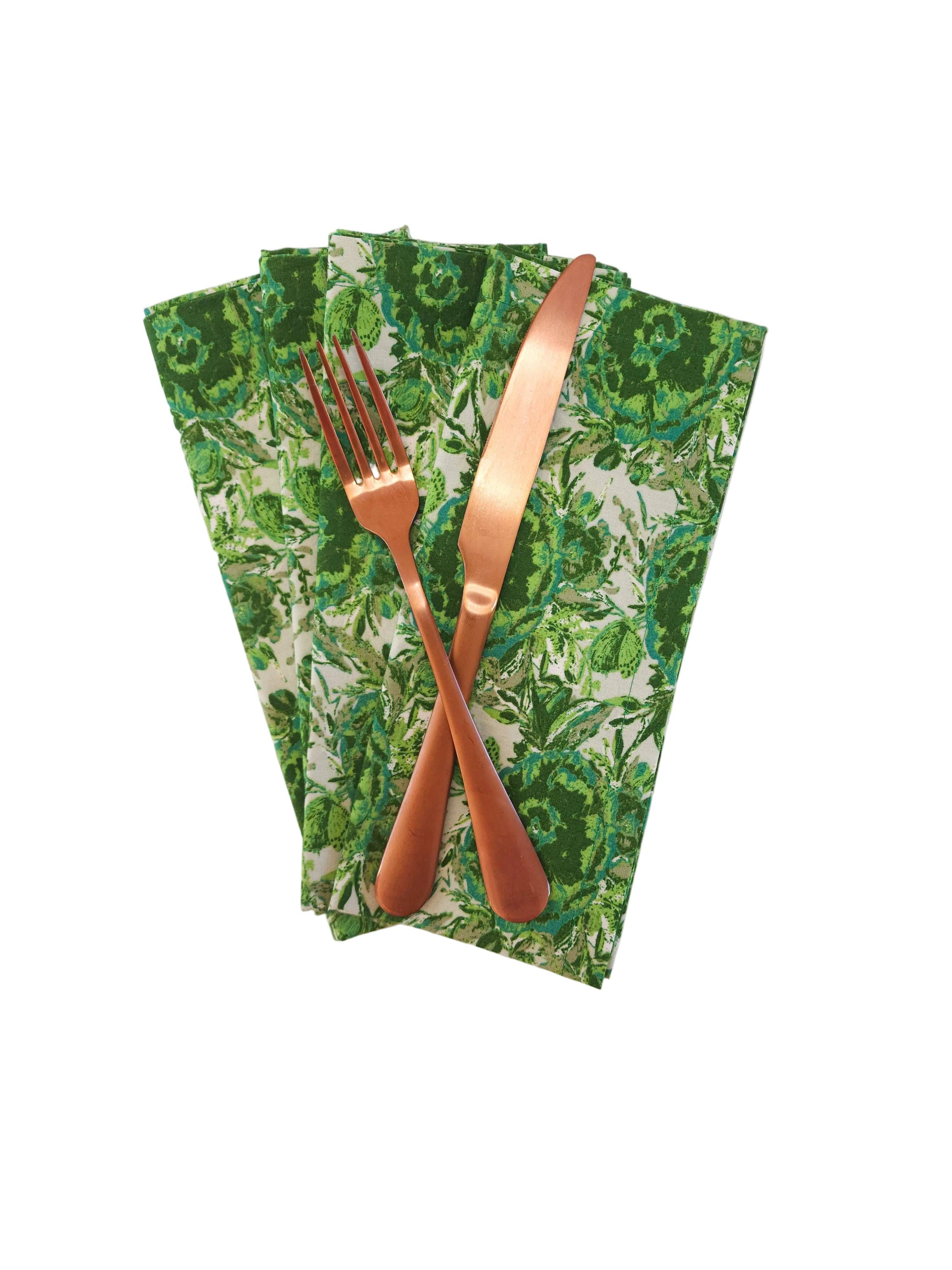 90 West Linen Co. - Wholesale Dinner & Cloth Napkin - Maximalist Green Floral Cloth Napkins, Set of 411