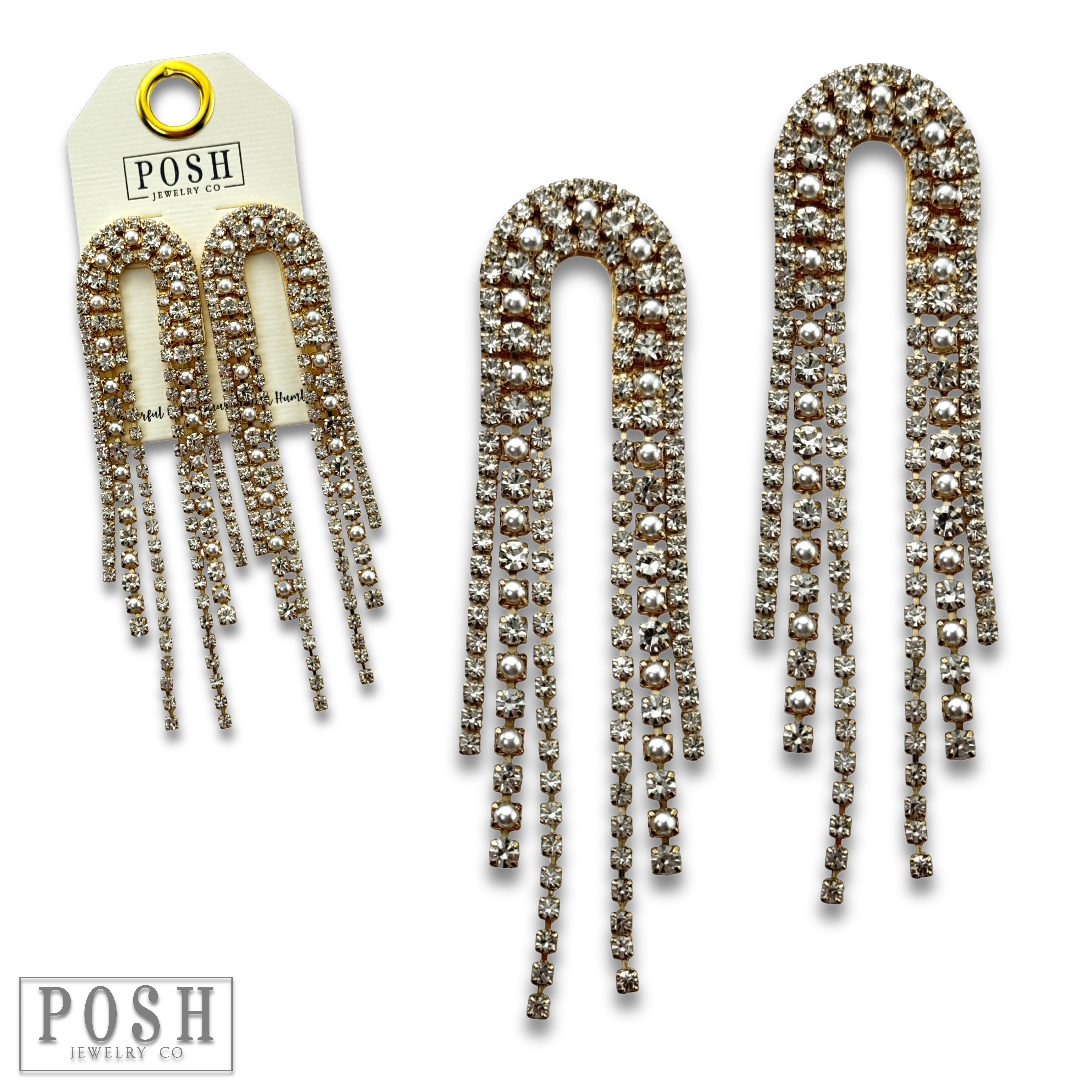 Pink Panache Brands - Wholesale Tassel Earrings - Arched rhinestone fringe earring - LC0