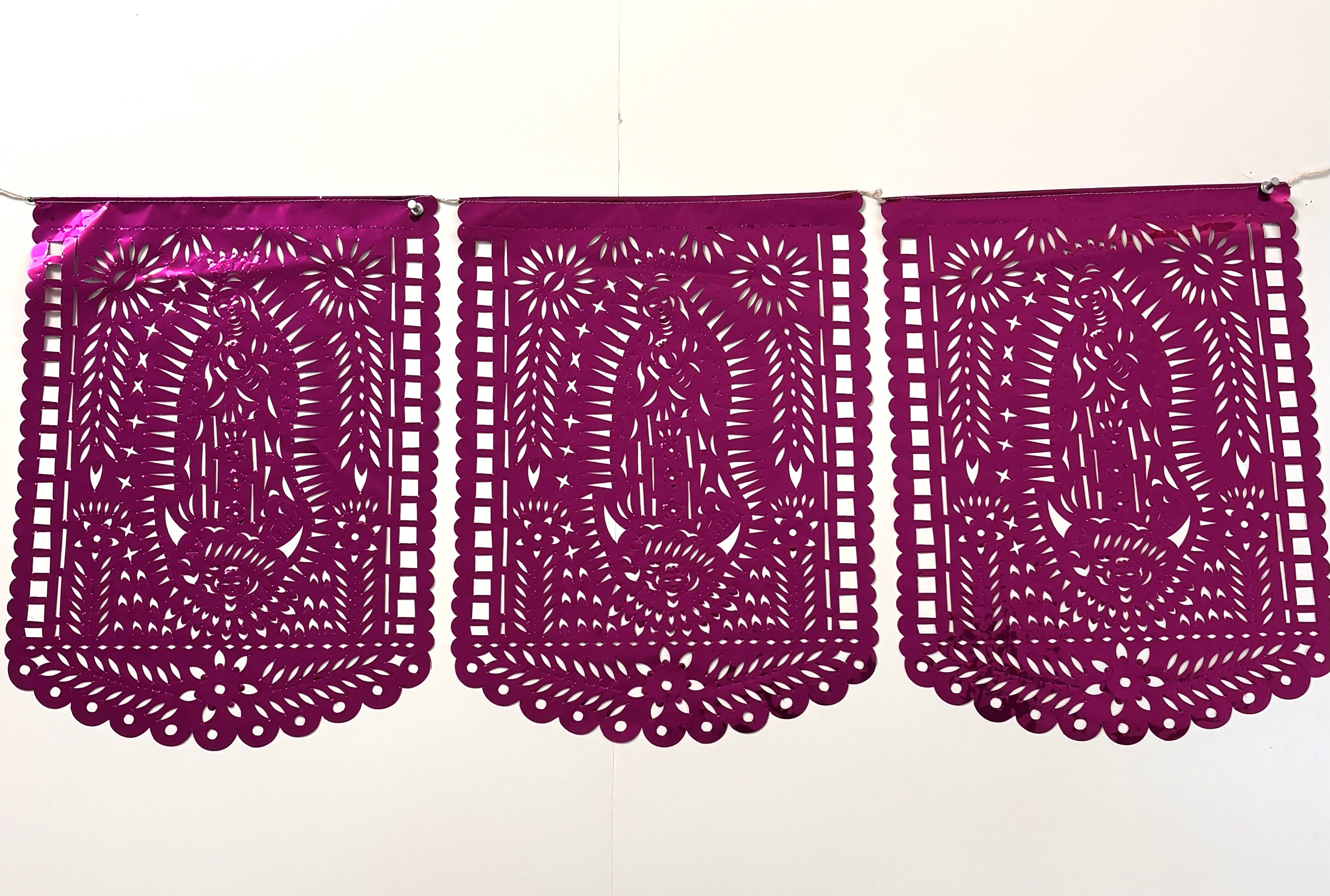 Mexican Sugar Skull - Wholesale Party Sign/Banner - Papel Picado - Metallic - Guadalupe - Magenta2