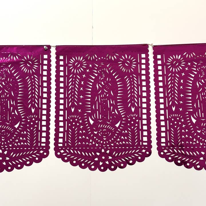 Mexican Sugar Skull - Wholesale Party Sign/Banner - Papel Picado - Metallic - Guadalupe - Magenta2