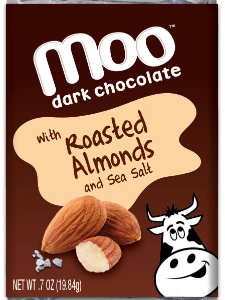 Mini-barres de chocolat noir aux amandes grillées naturelles, 0,7 oz pour la vente par MOO Organic Chocolates