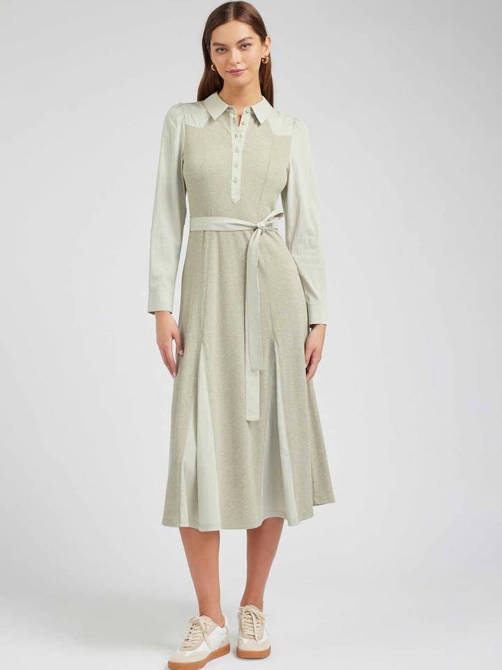Mixed Fabric Collared Midi Dress for wholesale by Current Air