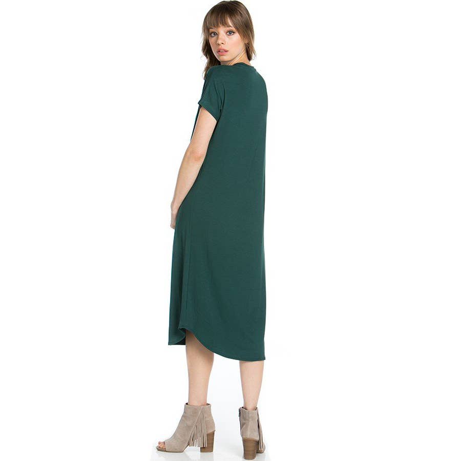 Azules Clothing - Wholesale Dress - Women's - ADM-8252RS Loose fit Crew Neck Hem Midi Dress12