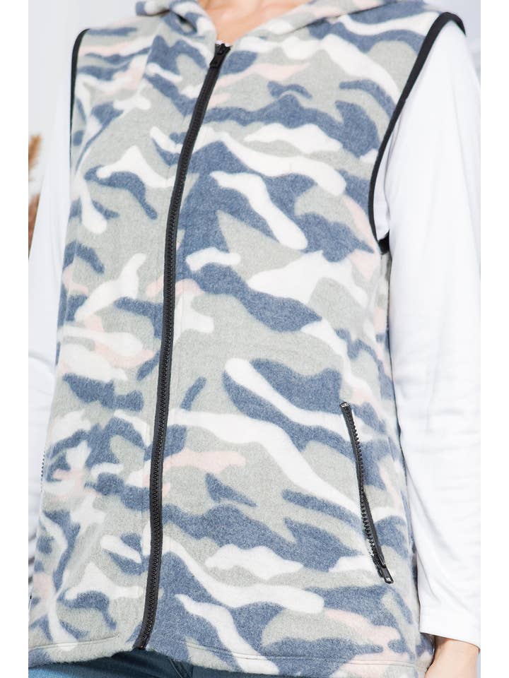 Camouflage Hacci Print Hooded Vest for wholesale on Faire7