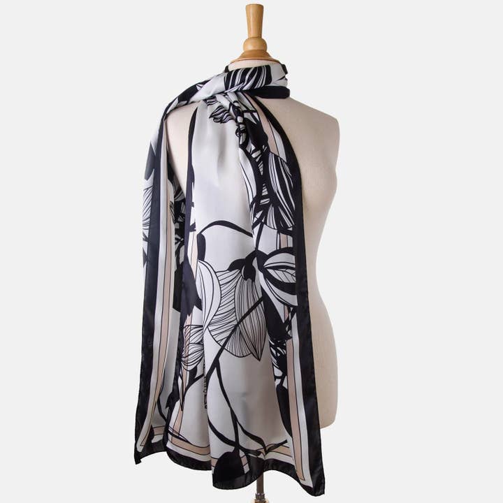 Elizabetta Made in Italy USA - Wholesale Scarf - Women's - Cara - Silk Scarf/Shawl - Black and White