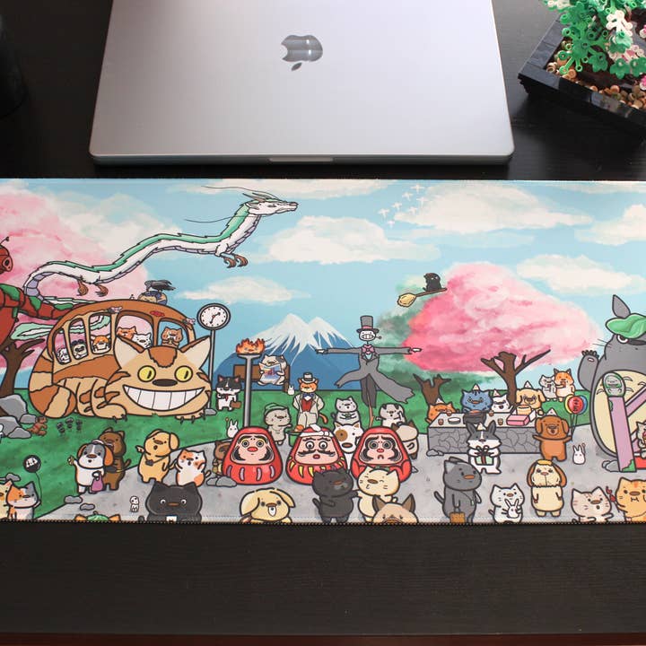 Small Noggin Studios - Wholesale Desk Pad - Studio Ghibli Theme XL Desk Mat; Cat and Dog; Office Decor