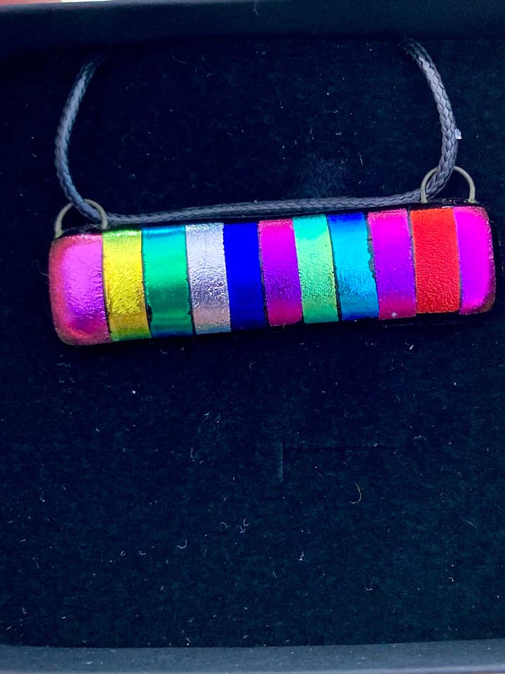 Fused Dichroic Glass Stripy Necklace for wholesale by Leona Stewart Glass