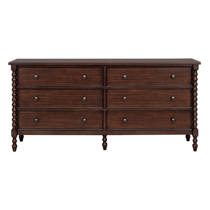Olliix - Wholesale Cabinet - 70"W 6-Drawer Large Spindle Wood Dresser, Morocco Brown *4