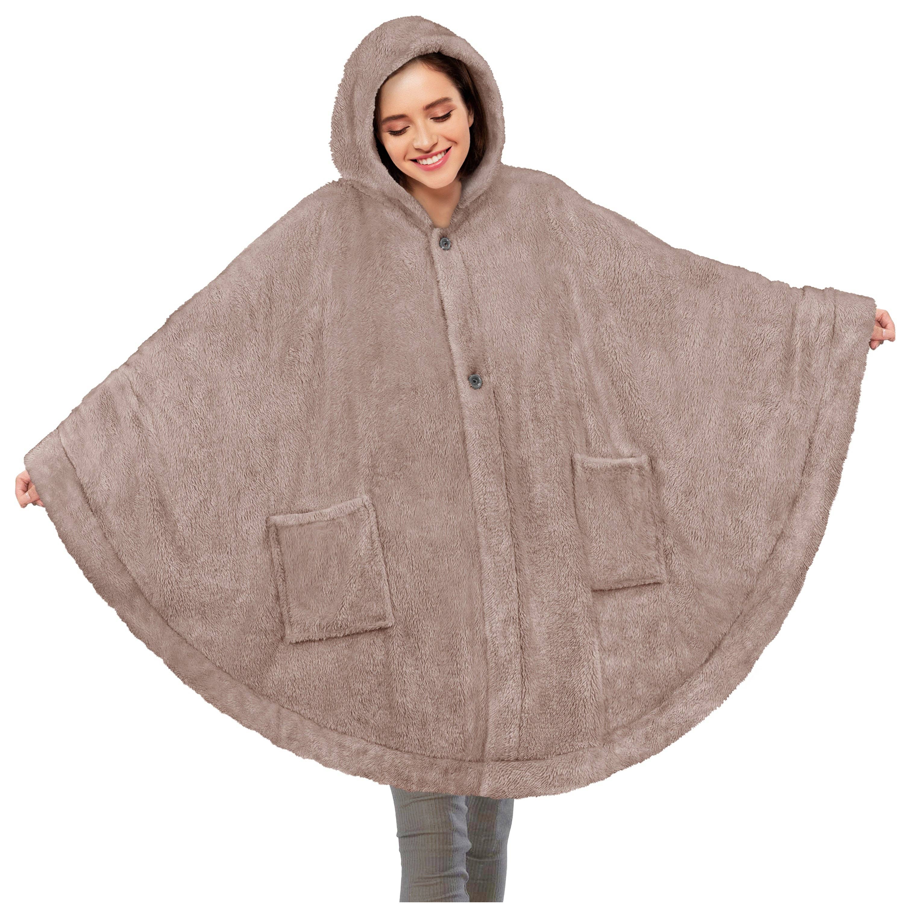 Pavilia - Wholesale Poncho - Women's - Angel Wrap Hoodie Sherpa Fluffy Poncho Blanket7