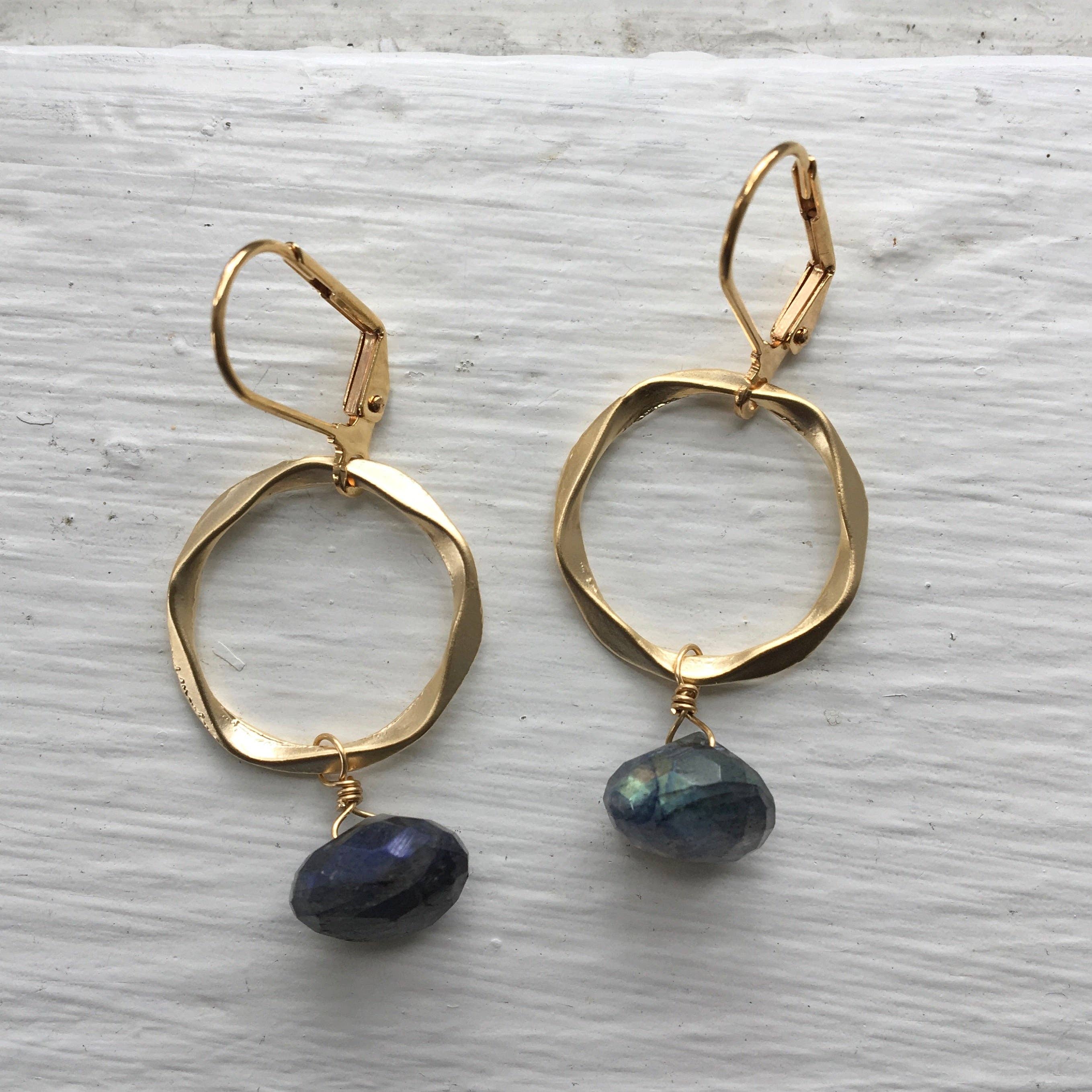 Dana Herbert - Wholesale Dangle Earrings - Gold Geo Link + Gemstone Earrings1