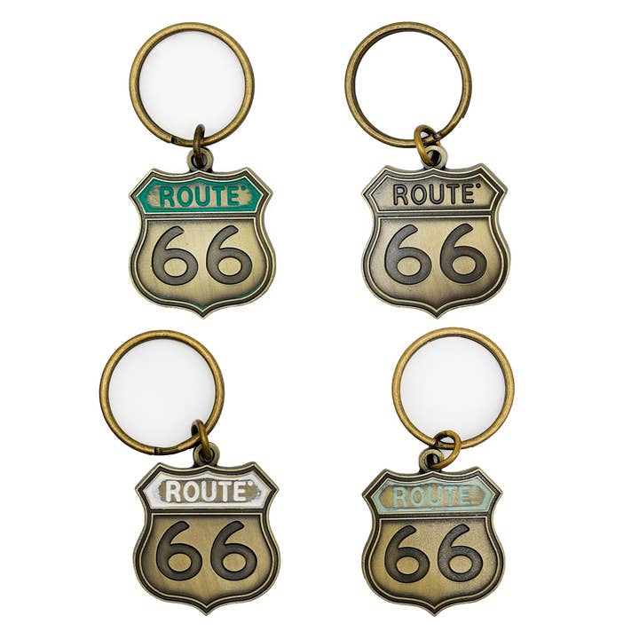 Vintage Route 66 Wegwijzer Sleutelhanger voor wholesale door Gleeful Peacock