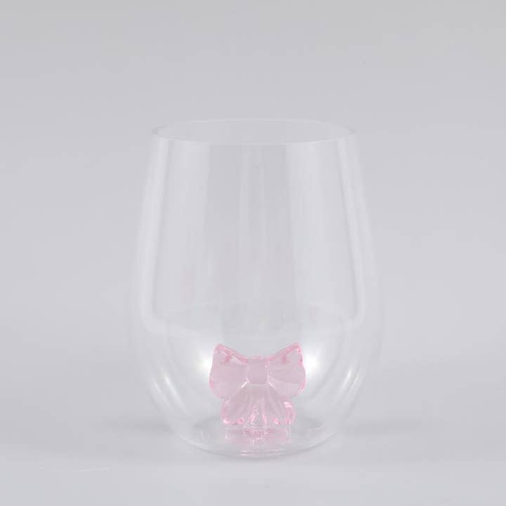 Coquette Acrylic Bow Stemless Wine Glass for wholesale by Godinger