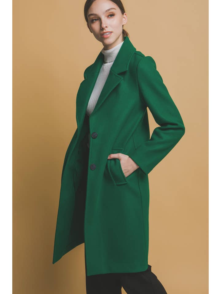 42POPS - Wholesale Coat - Women's - `.Notched Lapel Long Sleeve Buttoned Coat2