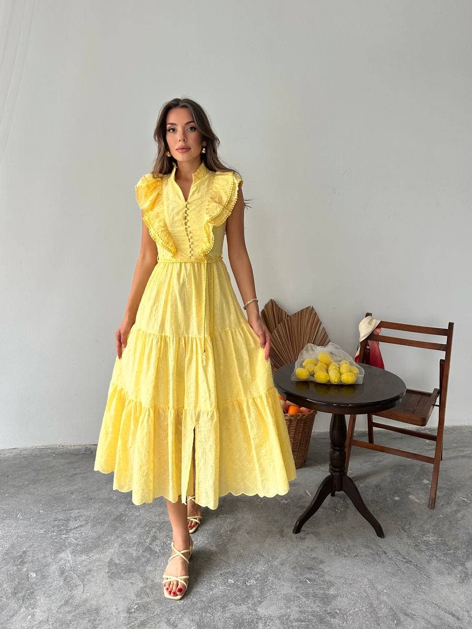 Design company-Fatma Balkir - Vente Robe – femme - Robe élégante en dentelle guipure jaune - robe vintage3
