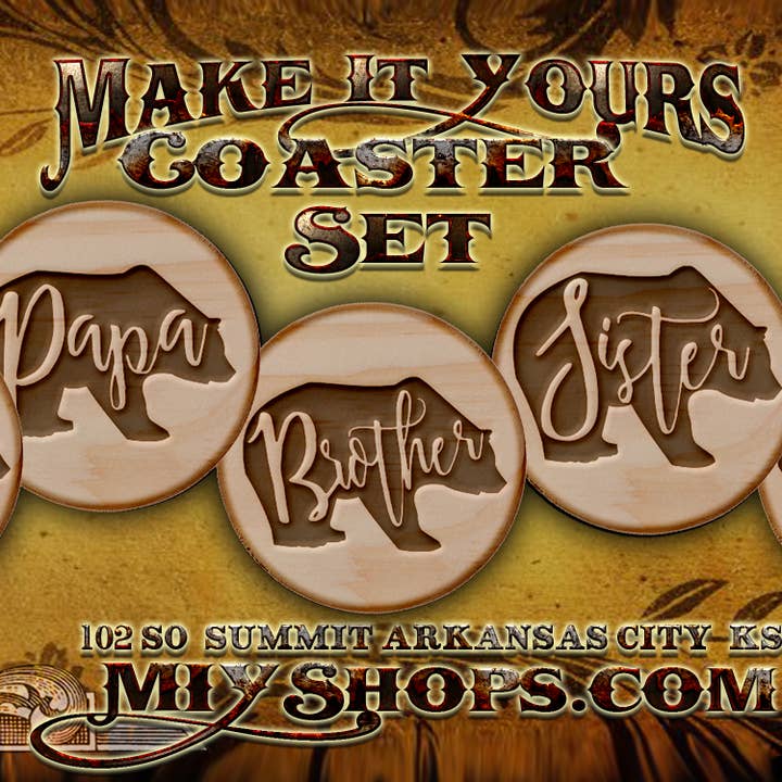Ensemble de sous-verres en bois Bear Family (Copy) pour la vente par Make It Yours