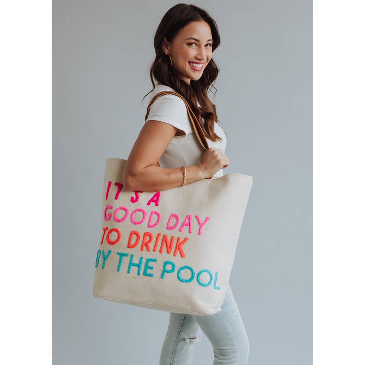 Panache Apparel Co. - Wholesale Tote Bag - Women's - Cream Drink By The Pool Tote
