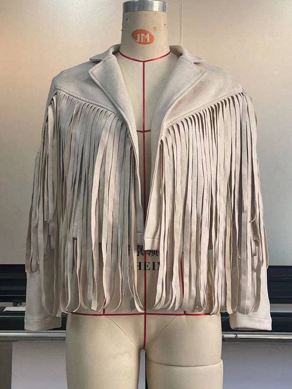 Plush Looks - Wholesale Jas - Dames - Effen gekleurde jassen met ruches en kwastjes met lange mouwen13