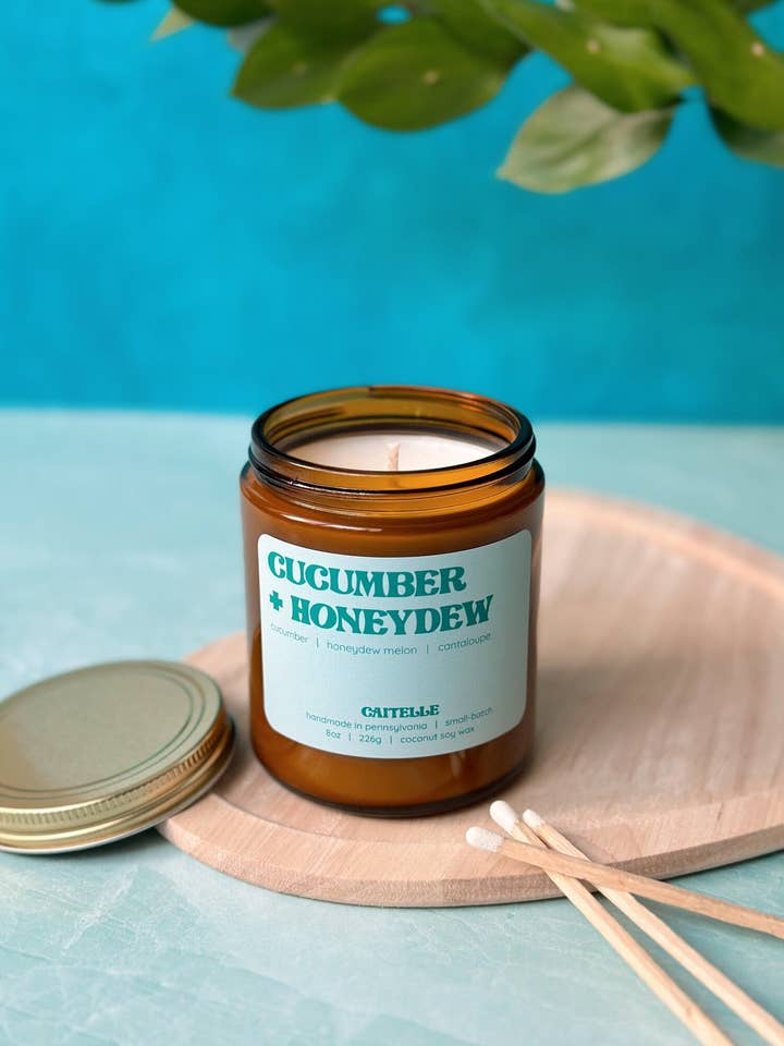 Cucumber Melon + Honeydew Coconut Soy Wax Candle for wholesale by Caitelle