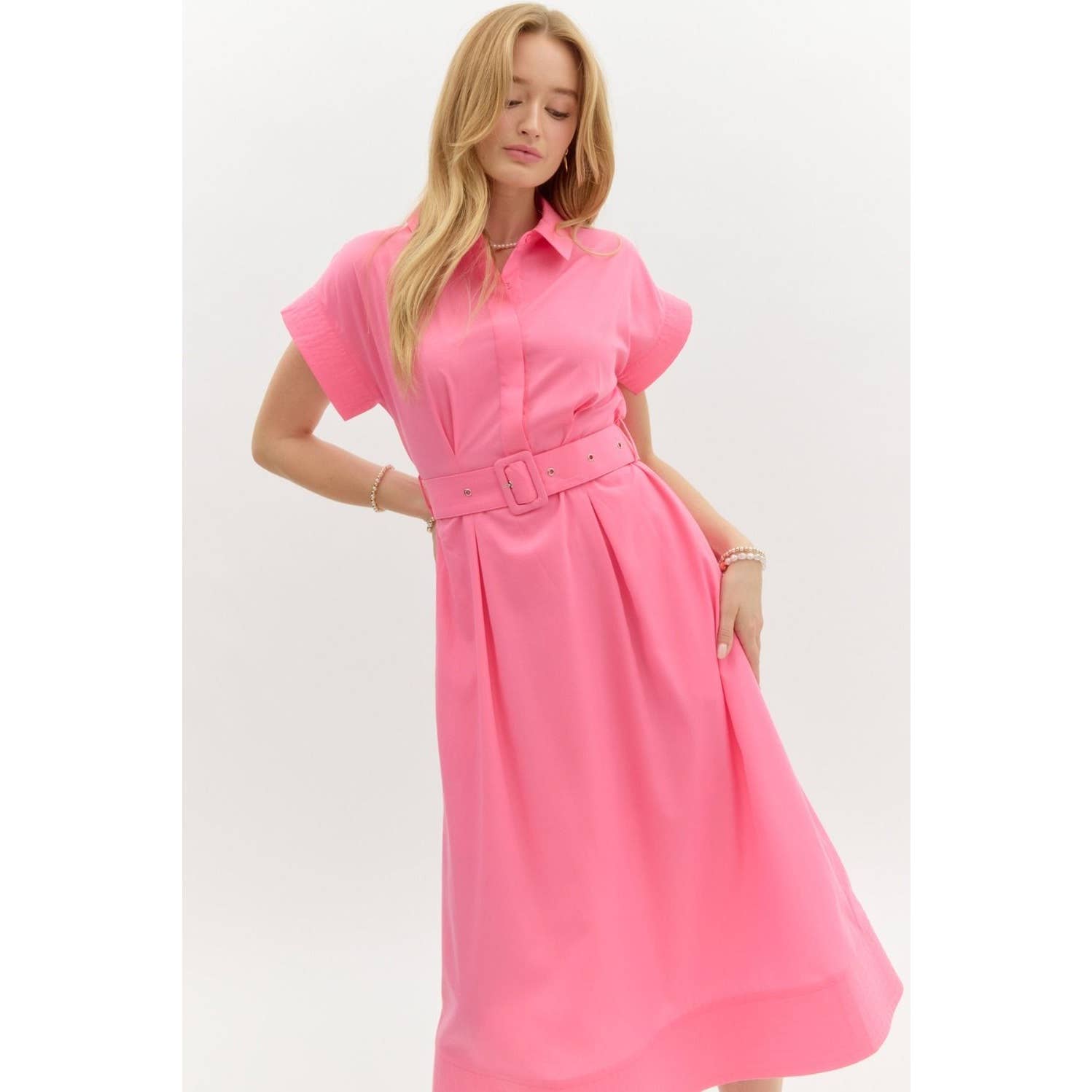 STYLE USA - Venta al por mayor Vestido - Mujer - Vestido midi con mangas cortas tipo ala y detalles de costura sólida9