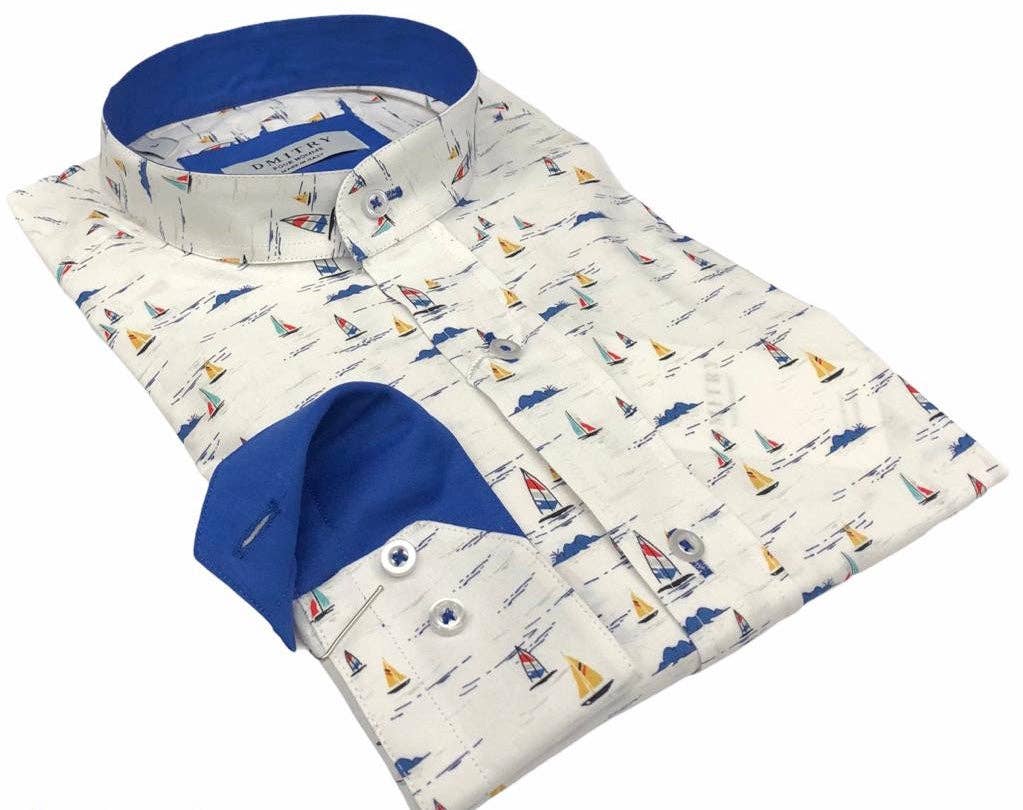 DMITRY Ties - Wholesale Button Down Shirt - Men's - DMITRY Men's "Sailing" Mandarin Collar Cotton Long Sleeve Shirt (Online Exclusive)