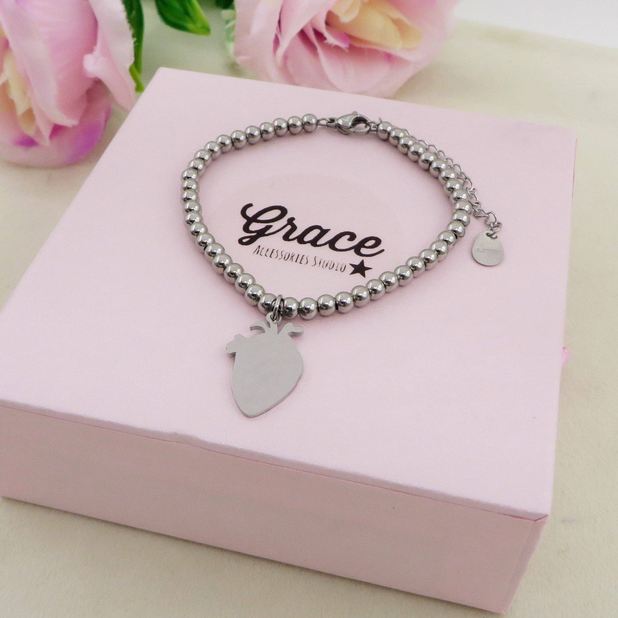 Daemon srls - Wholesale Charm/Dangle Bracelet - HUMAN HEART charm BRACCIALE  Pallini ~ ACCIAIO inossidabile - Bracciale cuore anatomico con ciondoli4