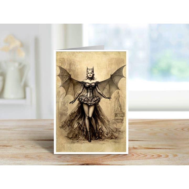 Salty Alyce - Wholesale Everyday Greeting Card - Victorian Bat Woman Costume Blank Card 16RD
