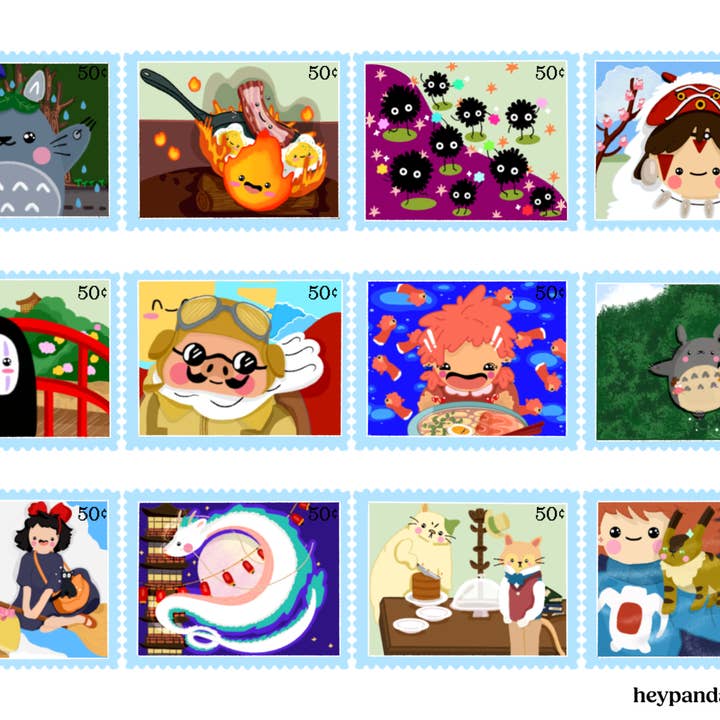collection de « timbres » Ghibli (impression d'art) pour la vente par heypandadesigns