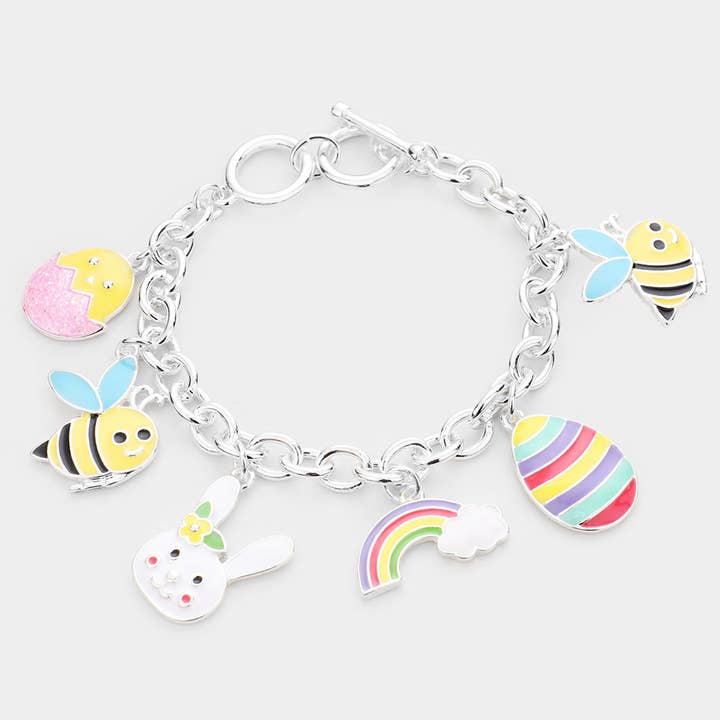 Enamel Bee Rainbow Bunny Easter Egg Charm Toggle Bracelet for wholesale by Sensibling Corp.