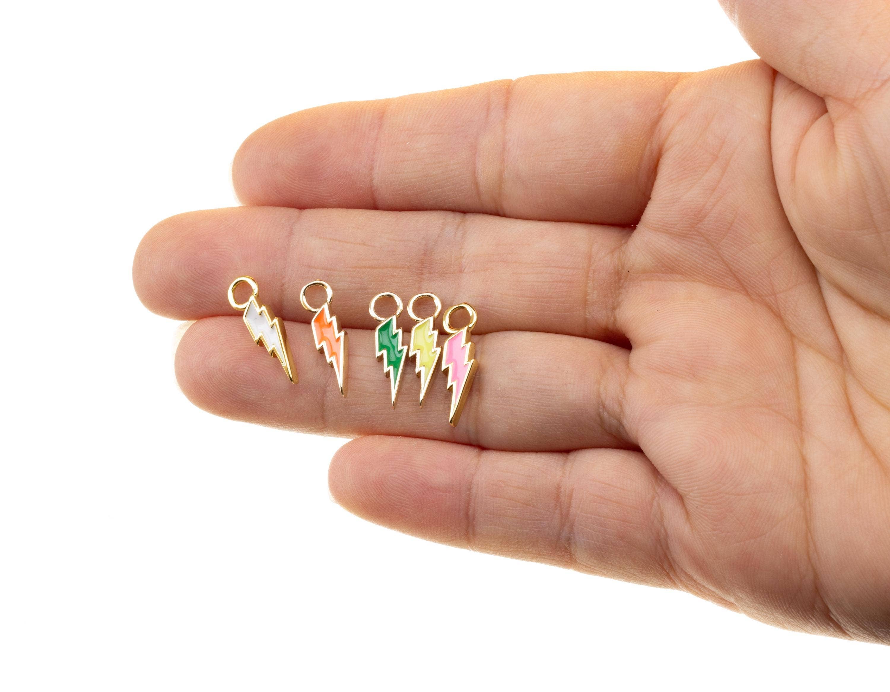 Jewel Pledge - Wholesale Individual Charm/Pendant - Gold Enamel Lightning Bolt Charms for Jewelry Making,CPG14085