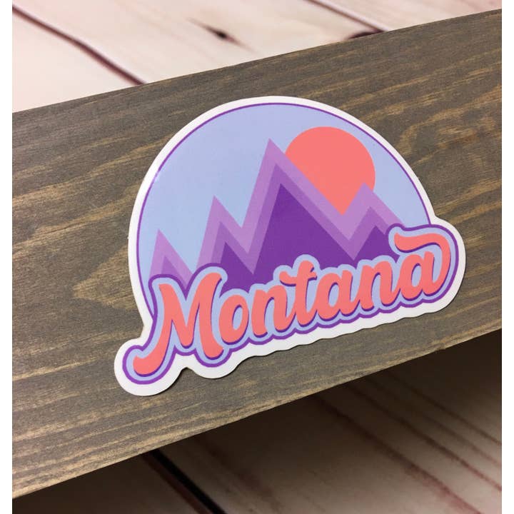 Coral Purple Sky Blue Mountain Sunset Montana Sticker//Retro Montana Diecut Allzweck-Aufkleber für den Großhandel von Cows and Crayons