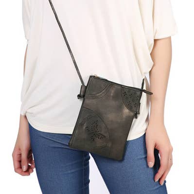 Black - Butterfly Laser Cut Crossbody Cellphone Bags for wholesale by Shine Mark Accessories