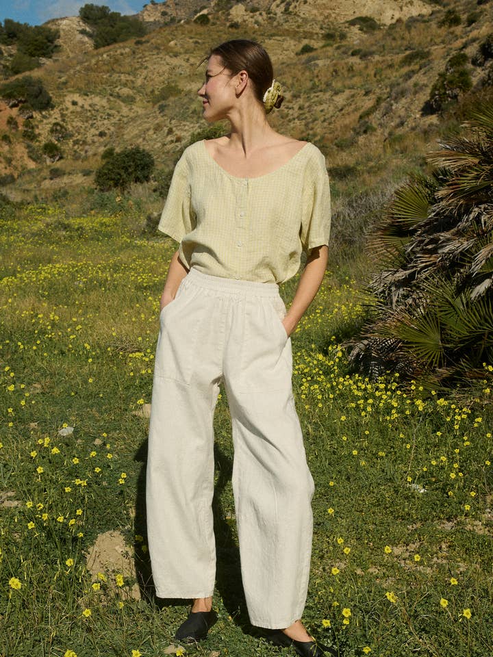 Pantalon Barrel – Clarie – Mélange Coton et Lin pour la vente par Linenfox