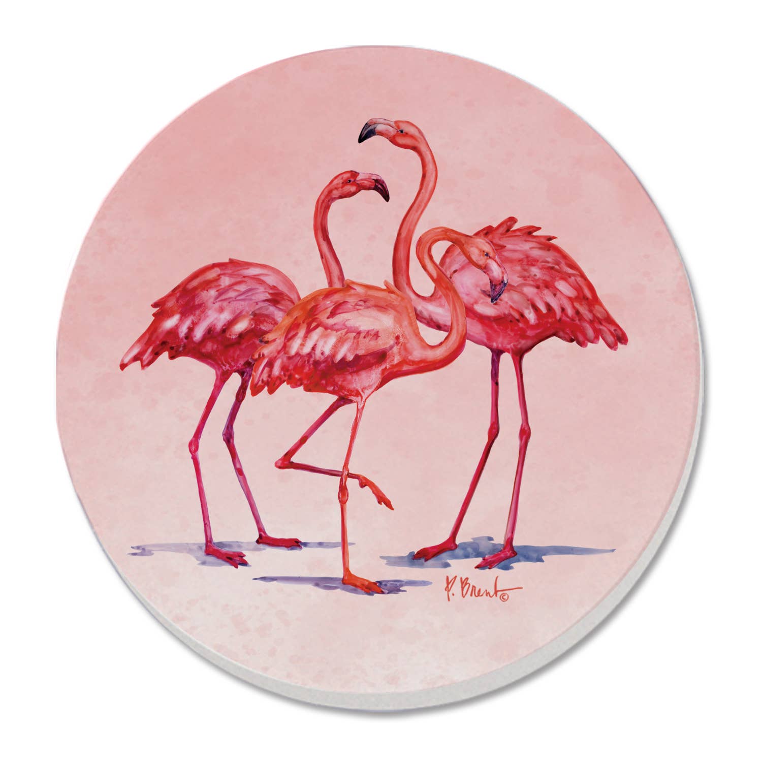 CounterArt/Highland Home/Thirstystone – wholesale Underlägg – ”Hilo Flamingos” 4-pack runda absorberande stenunderlägg0