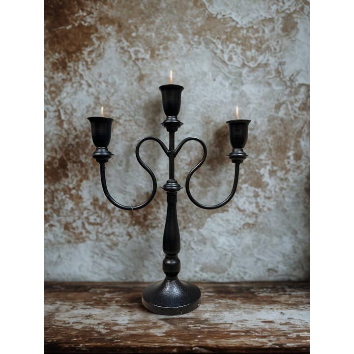 Vagabond Vintage - Wholesale Candle Holder - Black Metal 3-Arm Candelabra