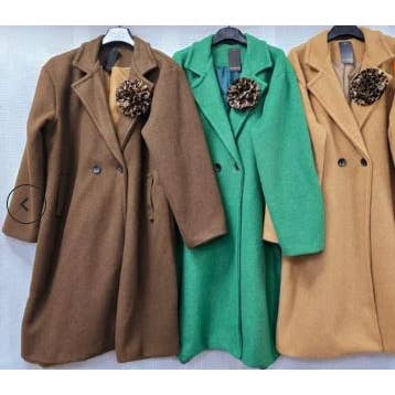 Kurt Muller – wholesale Coat – Women’s – Soft Touch Lined Coat with Detachable Leopard Ruffle Brooch8