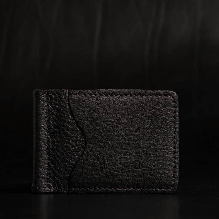 Portefeuille The Pinnacle - Portefeuille fin en cuir grainé galet noir avec pince à billets pour la vente par NAB LEATHER