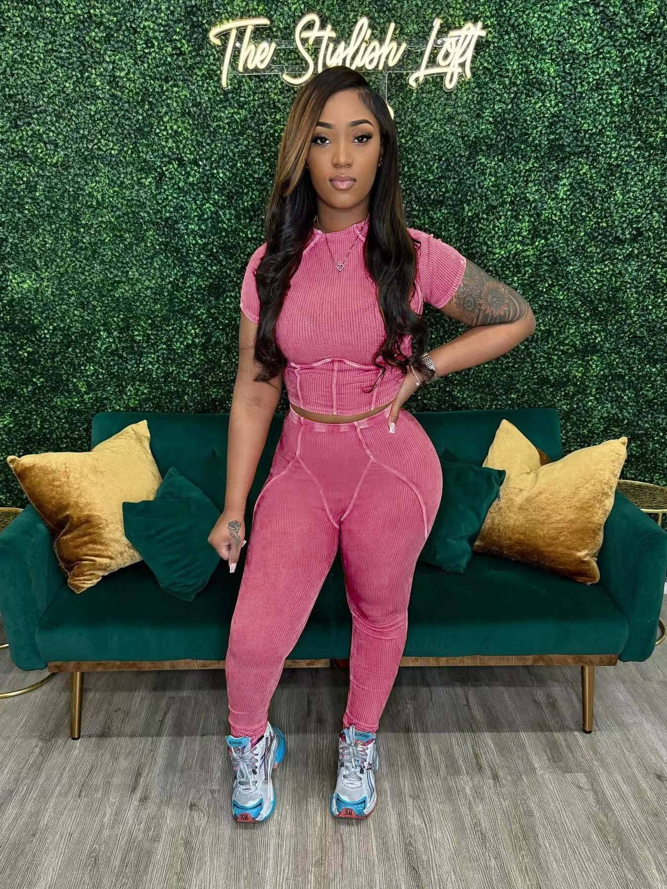 MB Fashion Wholesale - Wholesale Activewear Set - Women's - MB FASHION QUALITY RIBBED FABRIC WASHED 2 PCS SET 4015LY9