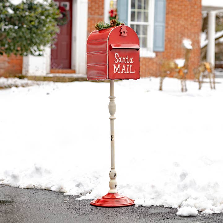 Zaer Ltd. International - Wholesale Christmas Decoration - Standing Christmas Mailbox w/Light up Wreath- in Red / White