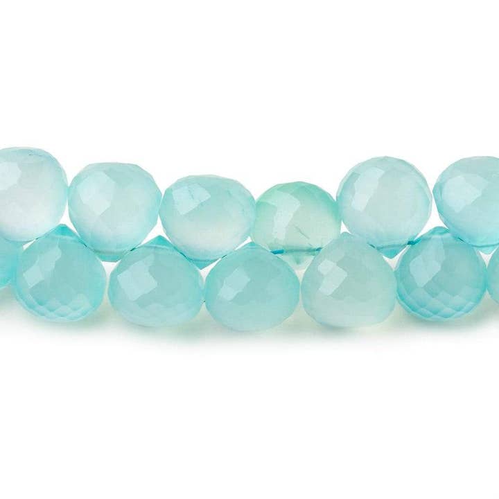 8mm Seafoam Blue Chalcedony faceted candy kiss beads 50 pieces for wholesale by Beads of Cambay