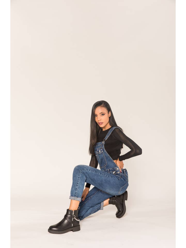 Nina Carter - Wholesale Overalls - Women's - S512 wide stretch boyfriend jean denim overalls19