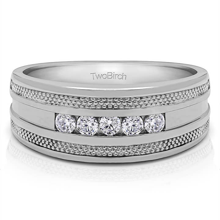 .25 CT Set Men's Ring Millgrained Edges 925 Silver for wholesale by TwoBirch