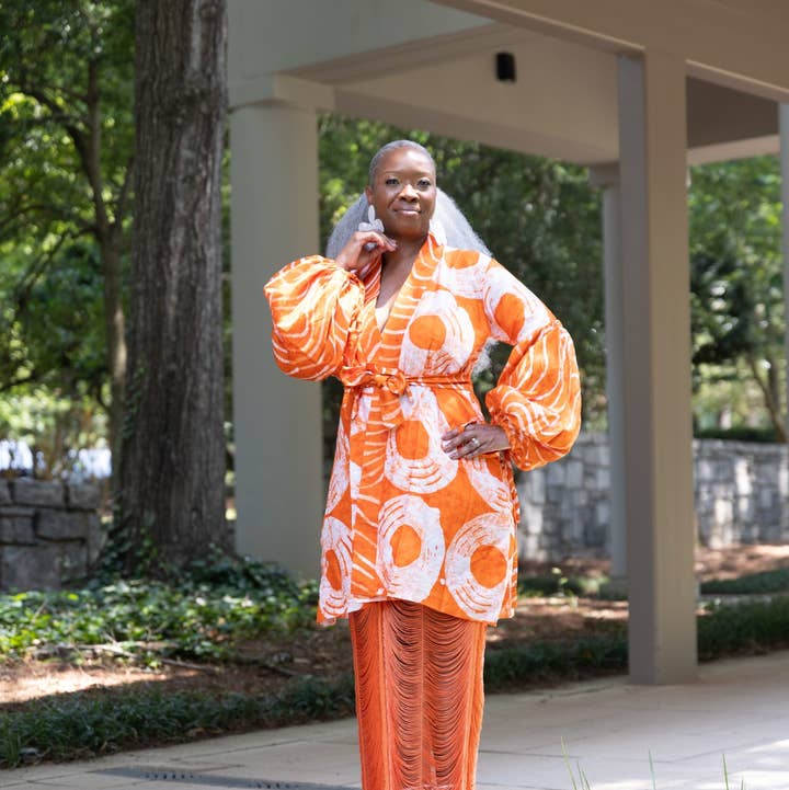 Mafarki Kimono Orange African Print Hand Dyed Jacket Robe for wholesale by Besida