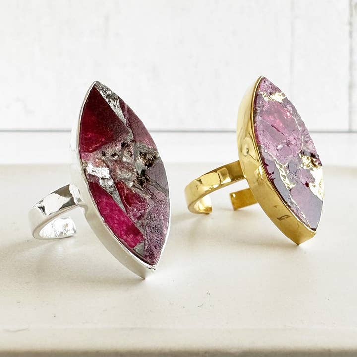 Red Mojave Marquis Statement Ring in Gold and Silver for wholesale by Rustic Gem Jewelry
