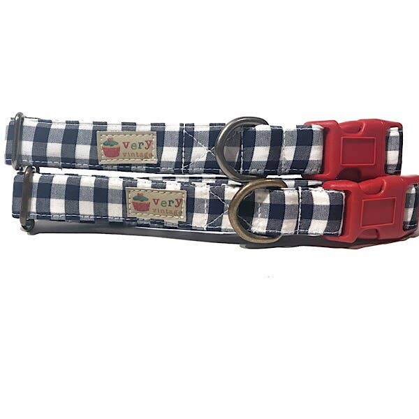 Very Vintage Designs - Vendita all'ingrosso Collare - Cani e gatti - Collare per Cani a Quadri Blu Navy Rosso Estate Gingham Spiaggia Fatto a Mano USA3