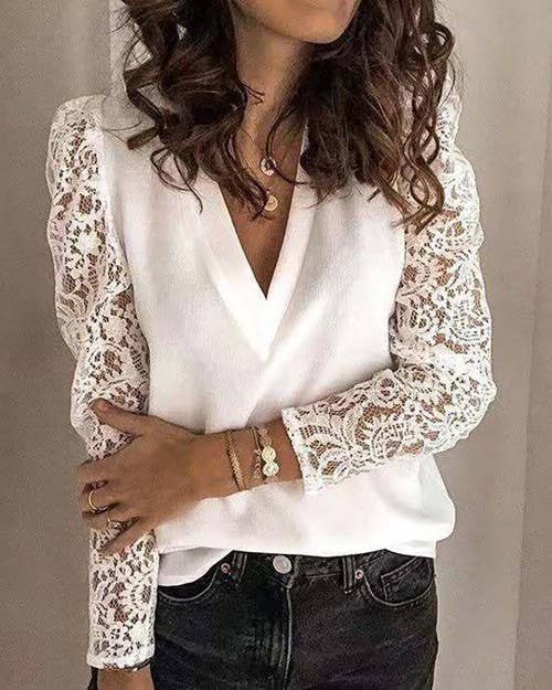 Fashion Combination - Vendita all'ingrosso Camicetta - Donna - blusa patchwork in pizzo a manica lunga5