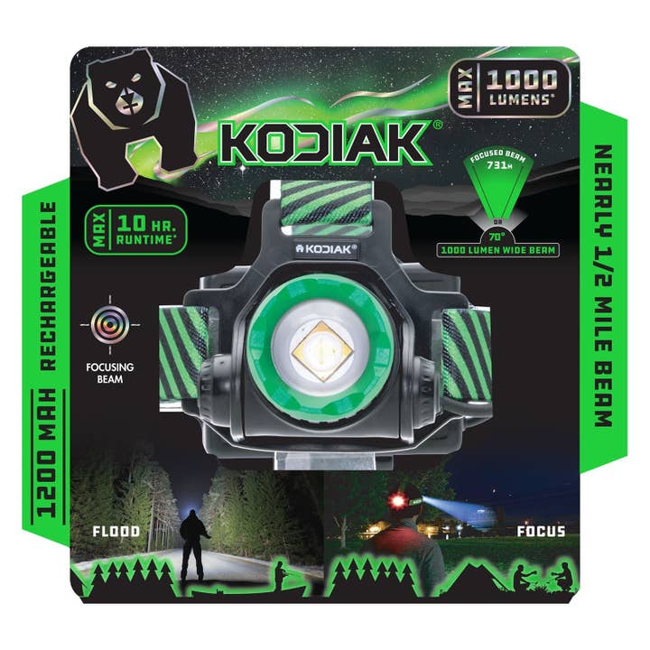 LitezAll - Wholesale Flashlight - Kodiak® 1000 Lumen Nearly 1/2 Mile Beam Rechargeable Headlamp
