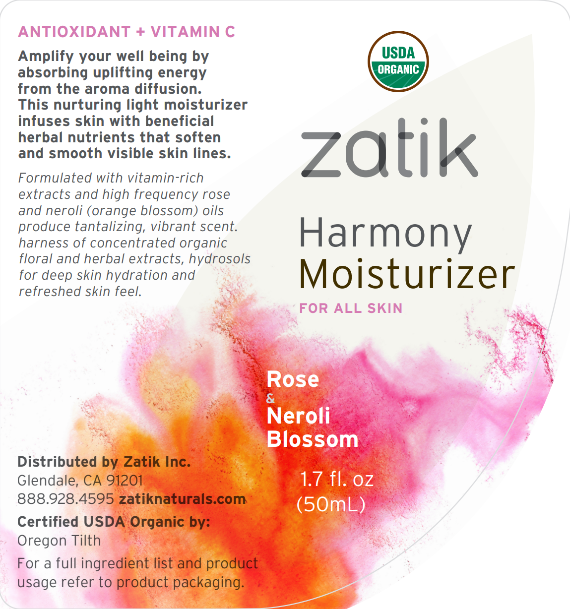 Zatik Naturals - Wholesale Facial Moisturizer - Harmony Moisturizer, Rose & Neroli Blossom + Vit C, 1.7 oz2