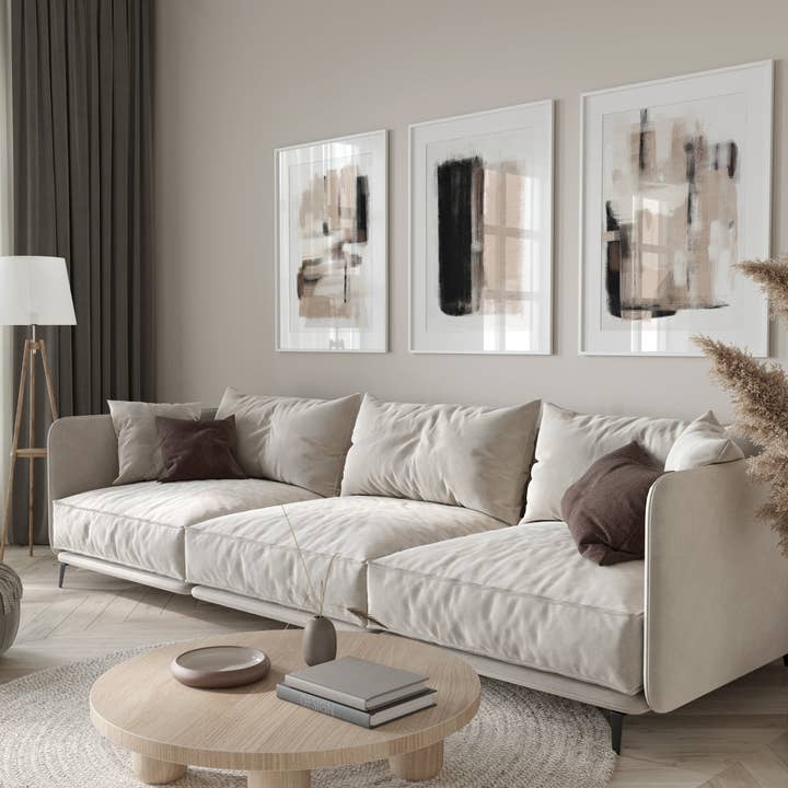 Muted Neutral Strokes Set of 3 Prints for wholesale by D'LUXE PRINTS