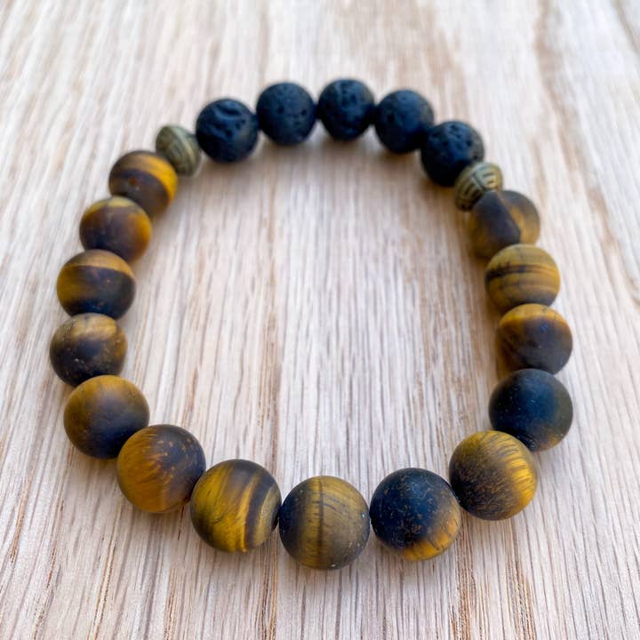 Men's Matte Tiger Eye Essential Oil Diffuser Bracelet for wholesale by Love N’ Lava Designs