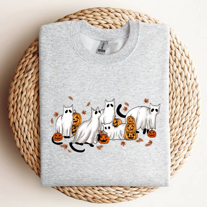 Halloween Ghost Cats Fall Autumn Sweatshirt for wholesale by Rags Revived